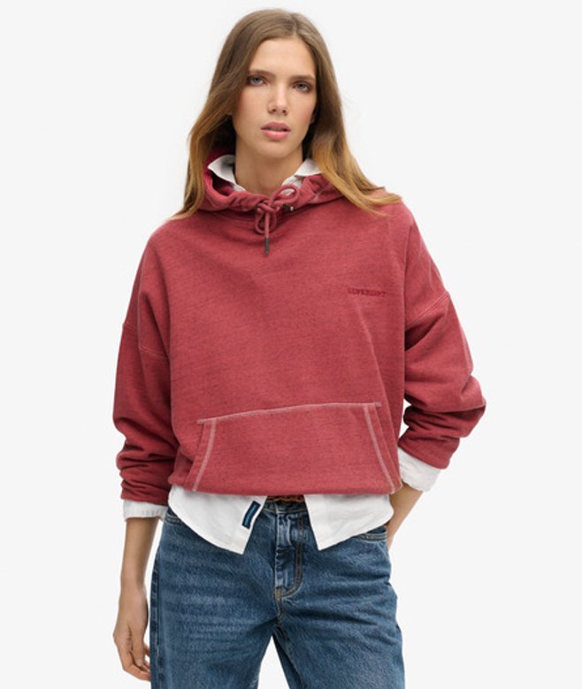 Superdry Damen Überfärbtes Essential Hoodie mit Logo Grau - Größe: 44 von Superdry