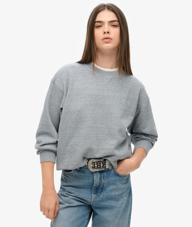 Superdry Damen Überfärbtes Essential Sweatshirt mit Logo Blau - Größe: 42 von Superdry