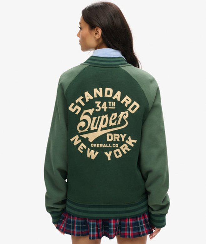 Superdry Women's Übergroße Jersey-bomberjacke mit College-grafik Grün - Größe: XL von Superdry