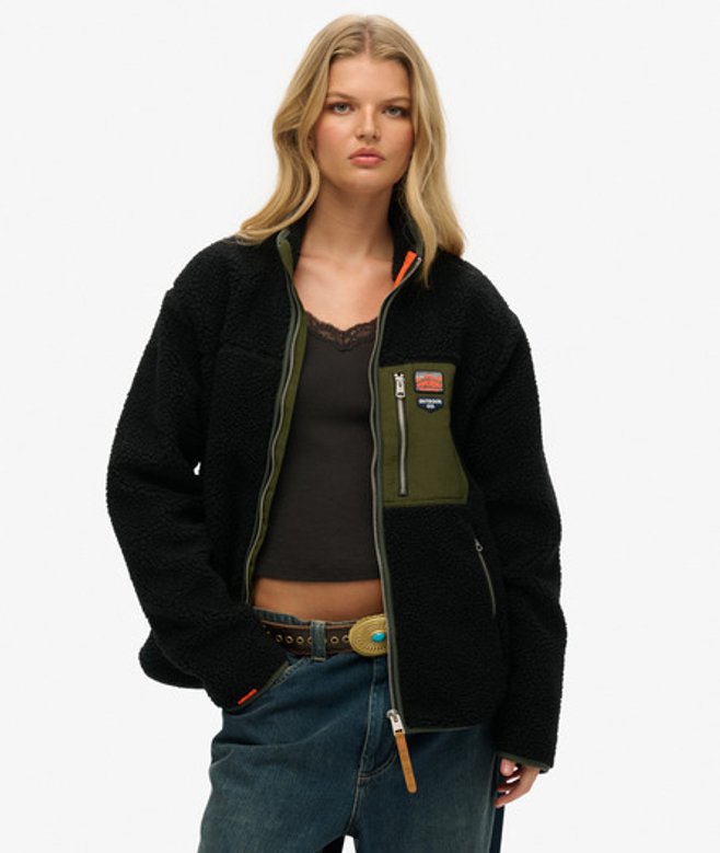 Superdry Damen Übergroße Retro Vintage Fleecejacke mit Reißverschluss Black - Größe: XL von Superdry