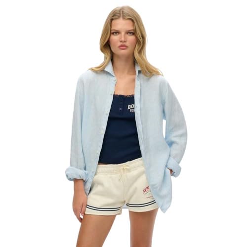 Superdry Damen Übergroßes Casual Leinenhemd mit Langen Ärmeln Meerschaum Blau Gestreift XXL von Superdry