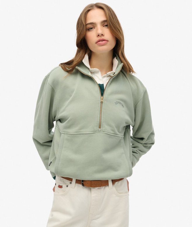 Superdry Damen Übergroßes Essential Logo Sweatshirt mit Halbem Reißverschluss Grün - Größe: 42 von Superdry