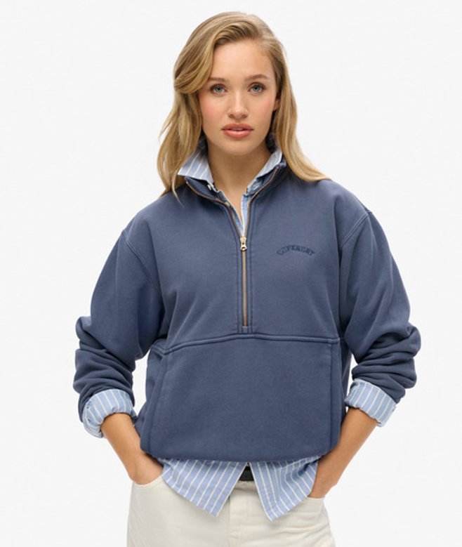 Superdry Damen Übergroßes Essential Logo Sweatshirt mit Halbem Reißverschluss Marineblau - Größe: 38 von Superdry
