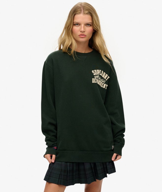 Superdry Damen Übergroßes Vintage Athletic Sweatshirt mit Rundhalsausschnitt Grün - Größe: XL von Superdry