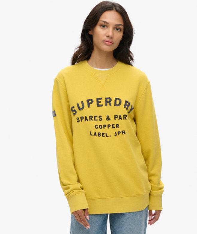 Superdry Damen Übergroßes Workwear Sweatshirt mit Applikation Gelb - Größe: XL von Superdry