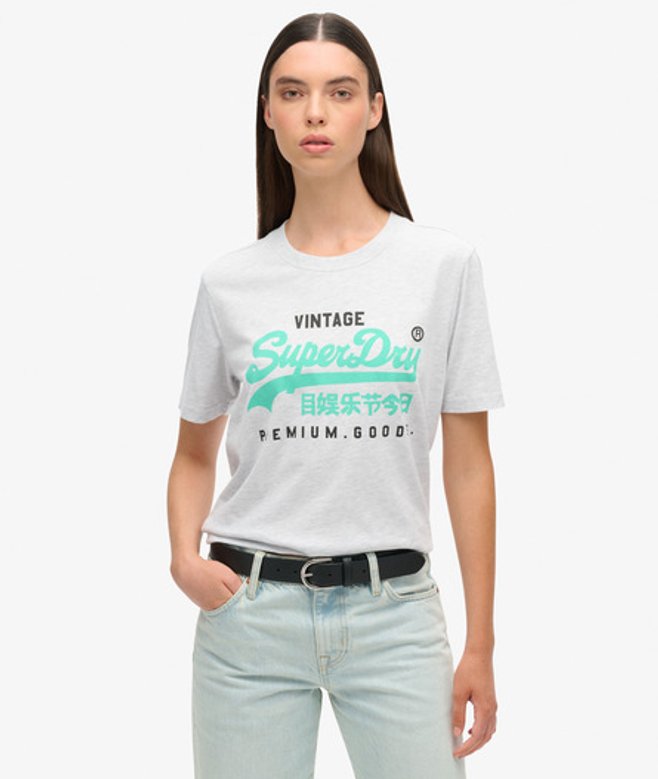 Superdry Damen VL Relaxed T-shirt mit Schaumdruck Hellgrau - Größe: 34 von Superdry
