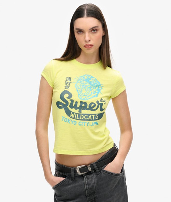 Superdry Damen Varsity T-shirt in Ausbrenneroptik Gelb - Größe: 38 von Superdry
