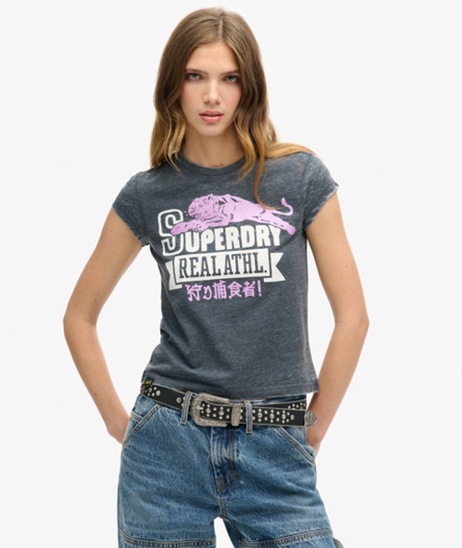 Superdry Damen Varsity T-shirt in Ausbrenneroptik Marineblau - Größe: 38 Superdry Damen Varsity T-shirt in Ausbrenneroptik Marineblau - Größe: 38 von Superdry