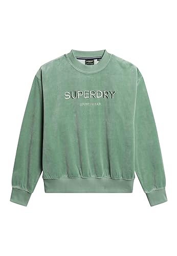 Superdry Damen Velours-Sweatshirt mit Rundhalsausschnitt und Grafik Helles Jadegrün 36 von Superdry