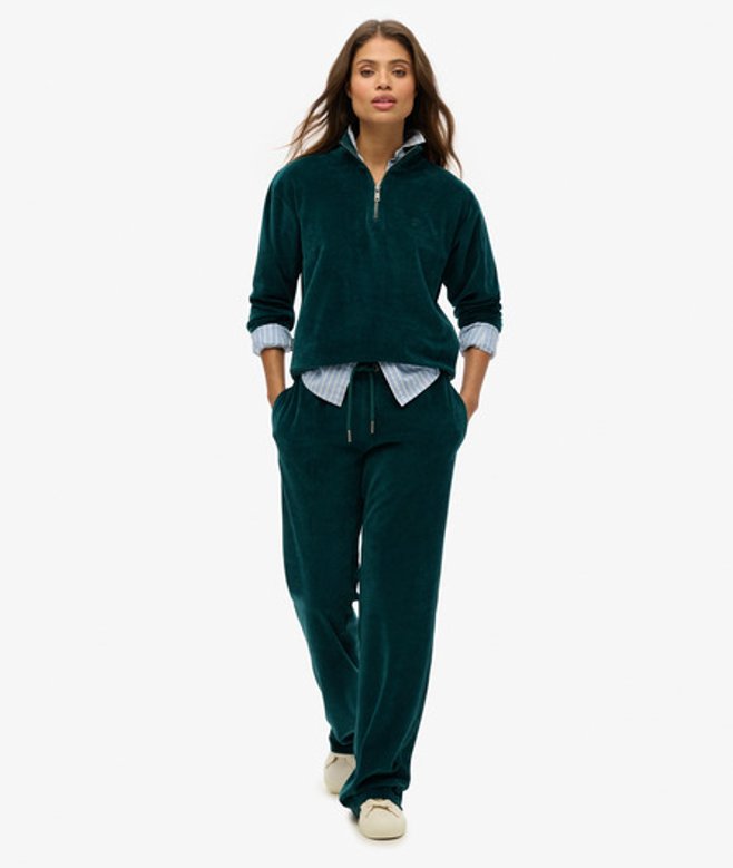 Superdry Women's Velours-jogginghose mit Weitem Bein Grün - Größe: 40 von Superdry