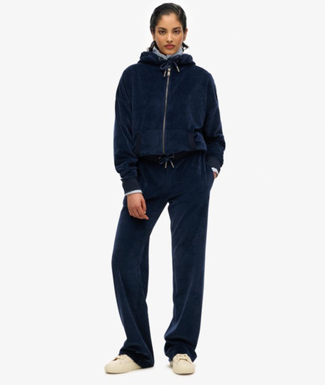 Superdry Damen Velours-jogginghose mit Weitem Bein Marineblau - Größe: 44 von Superdry