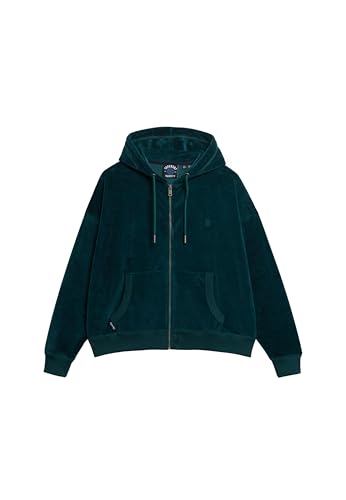 Superdry Damen Velours-Kapuzenjacke Dunkles Piniengrün 40 von Superdry