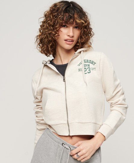 Superdry Women's Athletic Essentials Crop Zip Hoodie Beige - Größe: 40 von Superdry