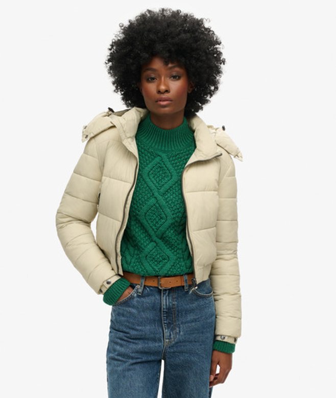 Superdry Damen Verkürzte Fuji Kapuzenjacke Beige - Größe: 36 von Superdry