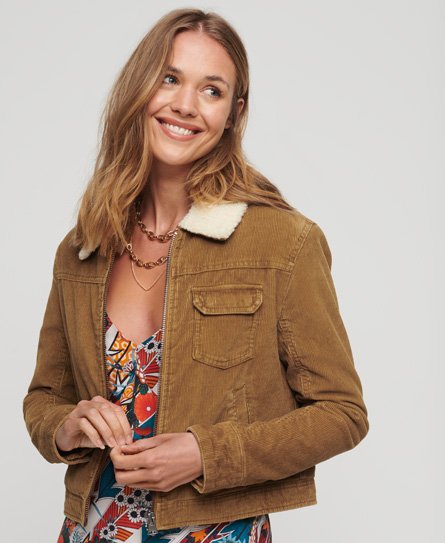 Superdry Women's Verkürzte Jacke mit Cordfutter Braun - Größe: 44 von Superdry