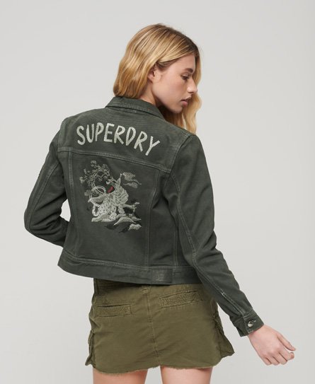 Superdry Schwarz Damen Verkürzte St Tropez Workwear-Jacke Bedruckt, Größe: 38 - Größe: 38 von Superdry