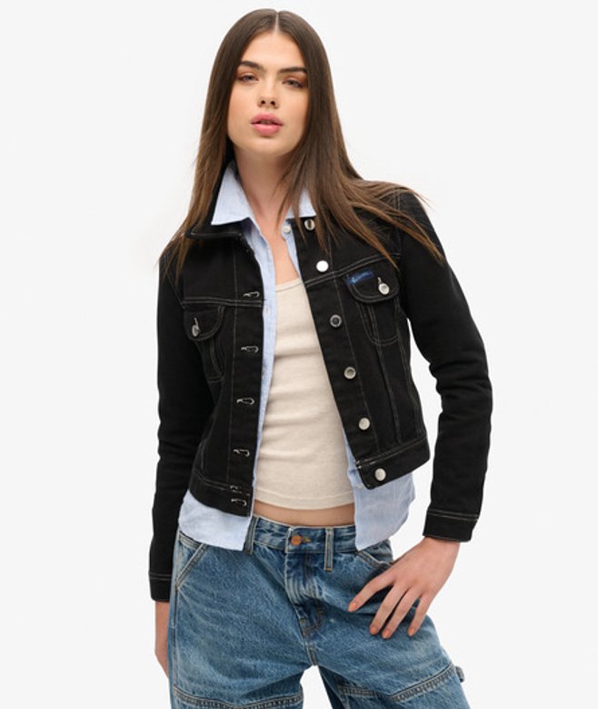 Superdry Damen Verkürzte Workwear Jacke Schwarz - Größe: 44 von Superdry