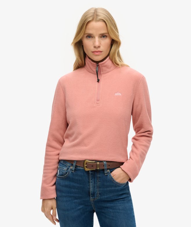 Superdry Damen Verkürzter Polar Fleecepullover mit Halblangem Reißverschluss Pink - Größe: 40 von Superdry
