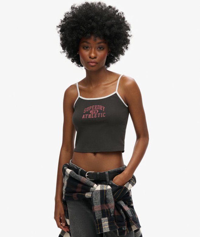 Superdry Damen Athletic Essentials Crop Cami Top Schwarz - Größe: 44 von Superdry