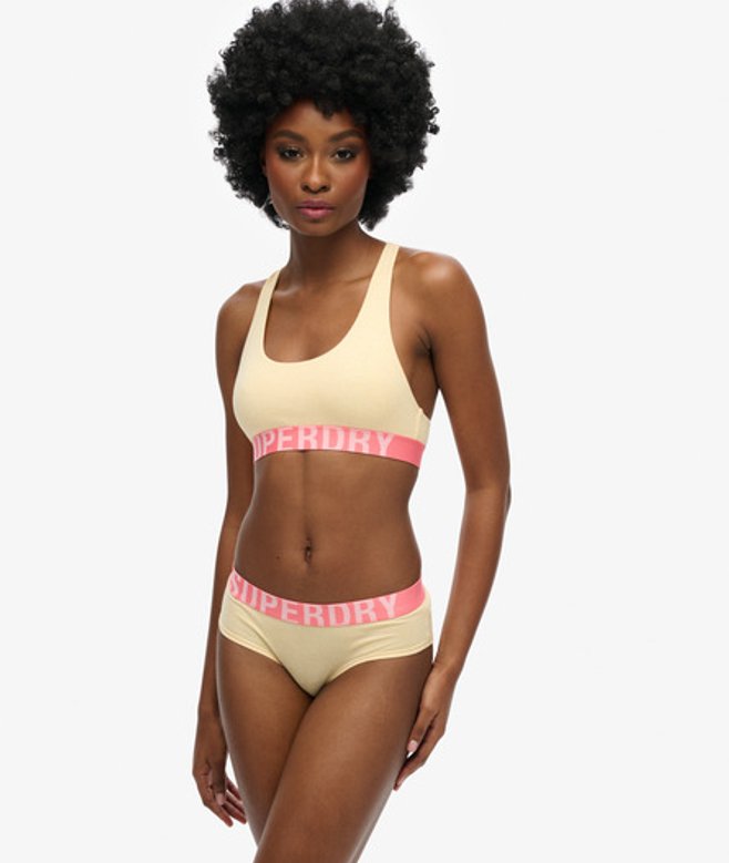 Superdry Damen Organic Cotton Bralette mit Großem Logo Gelb - Größe: 34 von Superdry