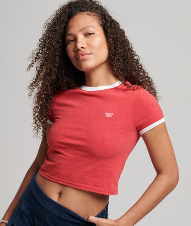 Superdry Damen Verkürztes Ringer-t-shirt aus Bio-baumwolle Rot - Größe: 36 von Superdry