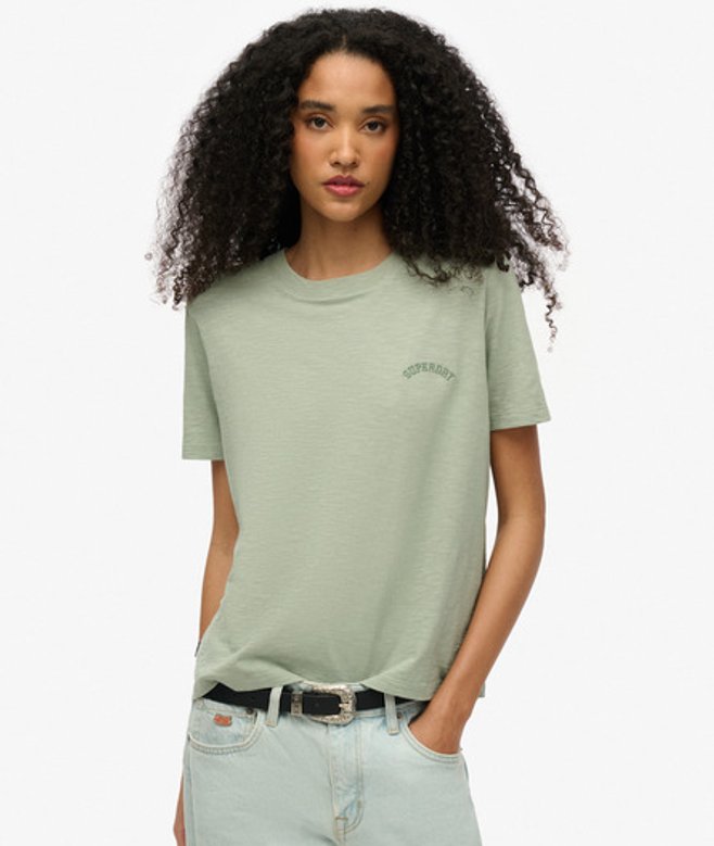 Superdry Damen Verwaschenes T-shirt mit Essential Logo Grün - Größe: 38 von Superdry