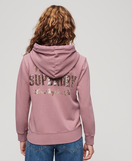 Superdry Damen Verzierte Archiv Kapuzenjacke mit Reißverschluss Lila - Größe: 40 von Superdry