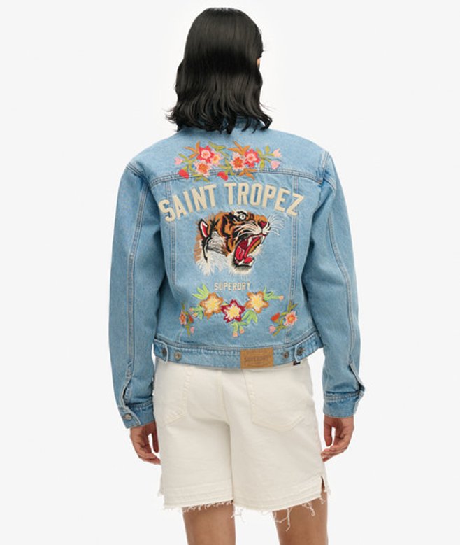 Superdry Damen Verzierte Jeansjacke Blau - Größe: 36 von Superdry