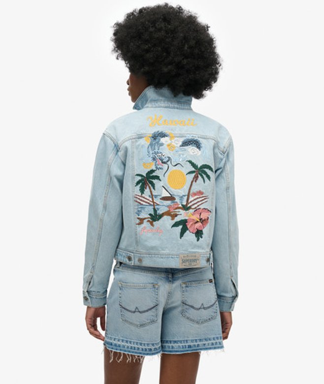 Superdry Damen Verzierte Jeansjacke Blau - Größe: 44 von Superdry