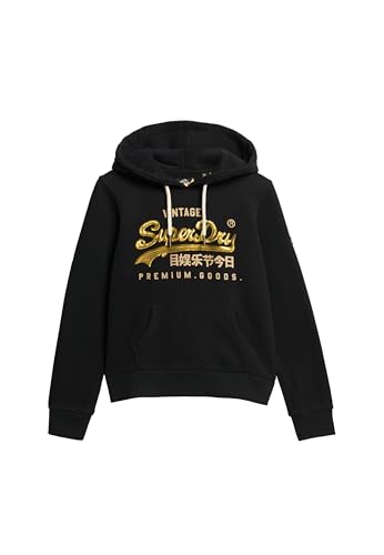 Superdry Damen Verziertes Hoodie mit Vintage-Logo und Grafikprint Tiefschwarz 40 von Superdry