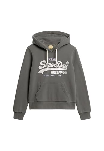 Superdry Damen Verziertes Hoodie mit Vintage-Logo und Grafikprint Verwaschenes Schwarz 36 von Superdry
