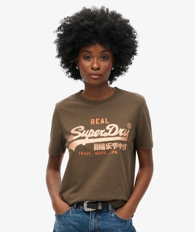 Superdry Damen Verziertes T-shirt mit Vl-grafik Braun - Größe: 38 von Superdry