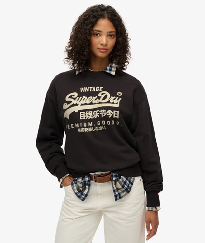 Superdry Damen Verziertes Vintage Logo Sweatshirt Black - Größe: 38 von Superdry