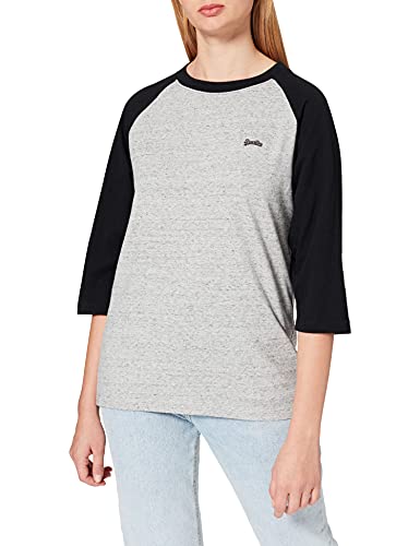 Superdry Damen Vintage Baseball LS Top T-Shirt, Athletic Grau Marl/Schwarz, M von Superdry