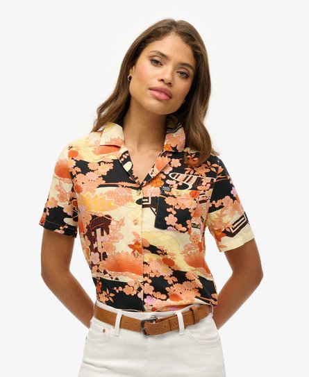 Superdry Women's Vintage Beach Resort Hemd Gold - Größe: 40 von Superdry