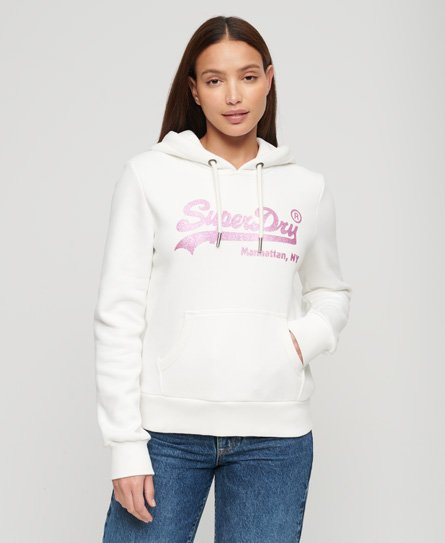 Superdry Women's Vintage Hoodie mit Logo und Verzierung Creme - Größe: 38 von Superdry