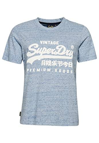 Superdry Damen Vintage Logo Coll T-Shirt mit Schriftzug aus Bio-Baumwolle La Zartblau Meliert 42 von Superdry