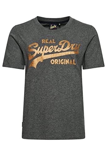 Superdry Damen Vintage Logo Coll T-Shirt mit Schriftzug aus Bio-Baumwolle Sattes Anthrazit Meliert 38 von Superdry