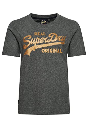 Superdry Damen Vintage Logo Coll T-Shirt mit Schriftzug aus Bio-Baumwolle Sattes Anthrazit Meliert 42 von Superdry