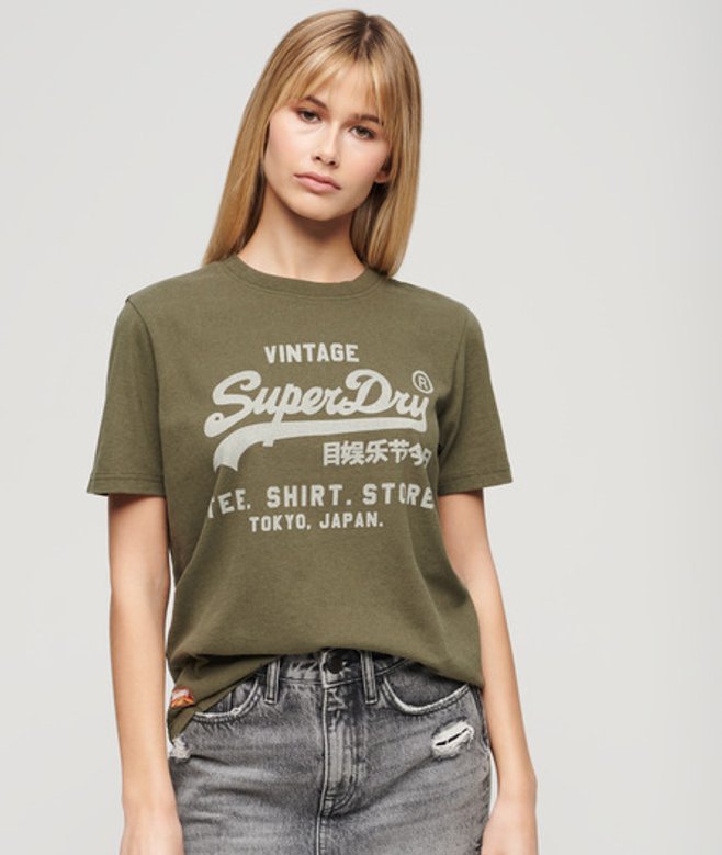 Superdry Damen Vintage Logo Heritage Relaxed T-shirt Grün - Größe: 40 von Superdry