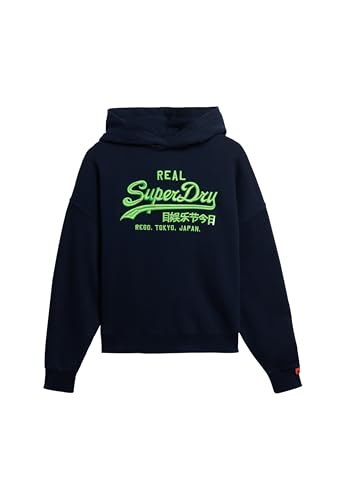 Superdry Damen Vintage Logo Neon Relaxed Hoodie Marineblau 40 von Superdry