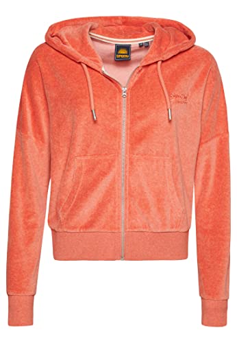 Superdry Damen Vintage Logo Velours-Kapuzenjacke aus Bio-Baumwolle La Korallenrot Meliert 38 von Superdry