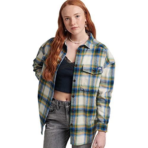 Superdry Damen Vintage Overshirt Kapuzenpullover, Friars Green Check, 40 EU von Superdry