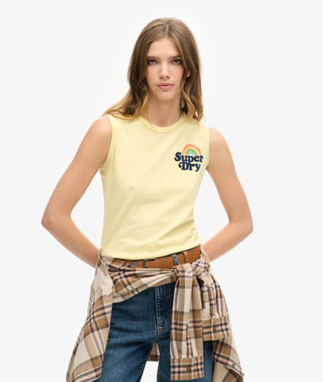 Superdry Damen Vintage Regenbogenweste Gelb - Größe: 38 von Superdry