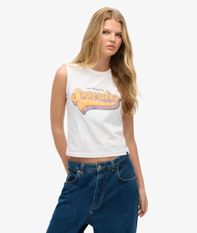 Superdry Damen Vintage Regenbogenweste Weiß - Größe: 42 von Superdry