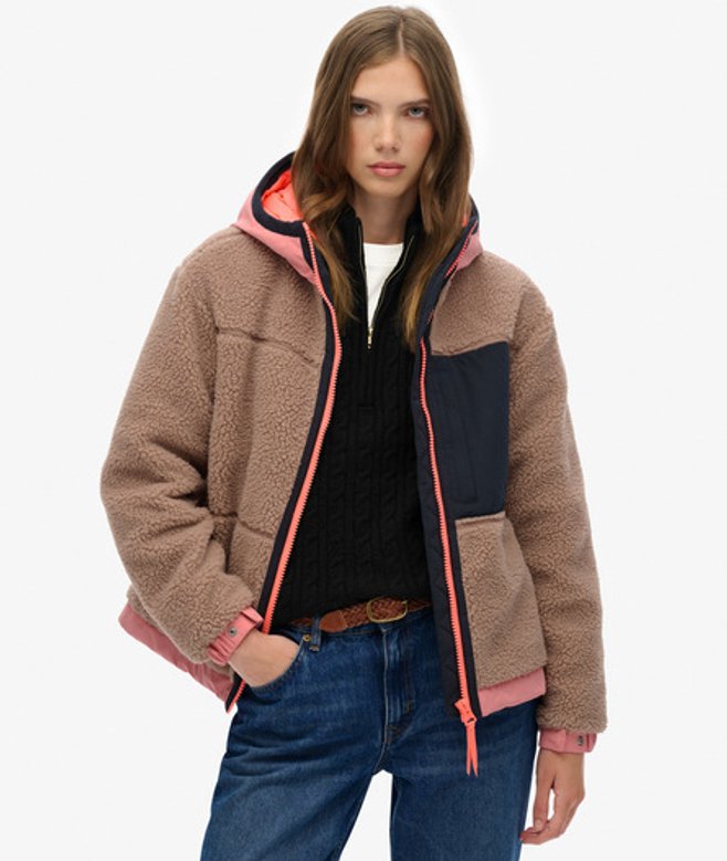 Superdry Damen Vintage Sherpa Fleece Jacke Beige - Größe: 38 von Superdry