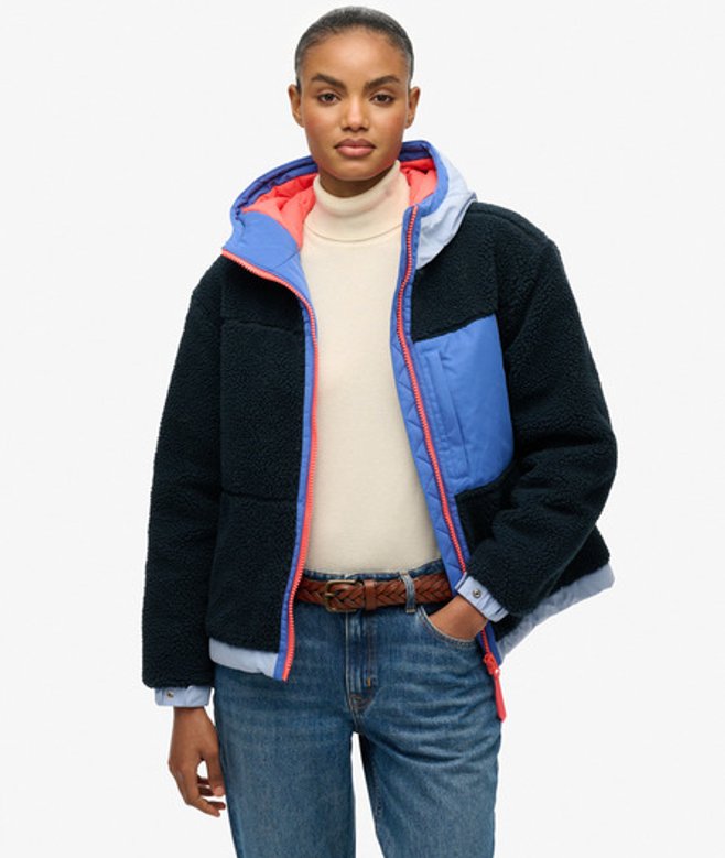 Superdry Damen Vintage Sherpa Fleece Jacke Blue - Größe: 44 von Superdry