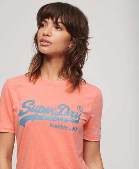 Superdry Women's Vintage T-Shirt mit Logo und Verzierung Koralle - Größe: 36 von Superdry