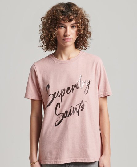 Superdry Women's Vintage T-Shirt mit Verzierung Pink - Größe: 34 von Superdry