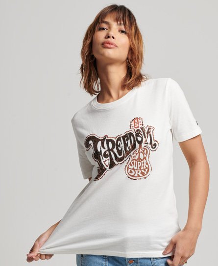 Superdry Damen Vintage T-Shirt mit Verzierung Weiß - Größe: 34 von Superdry